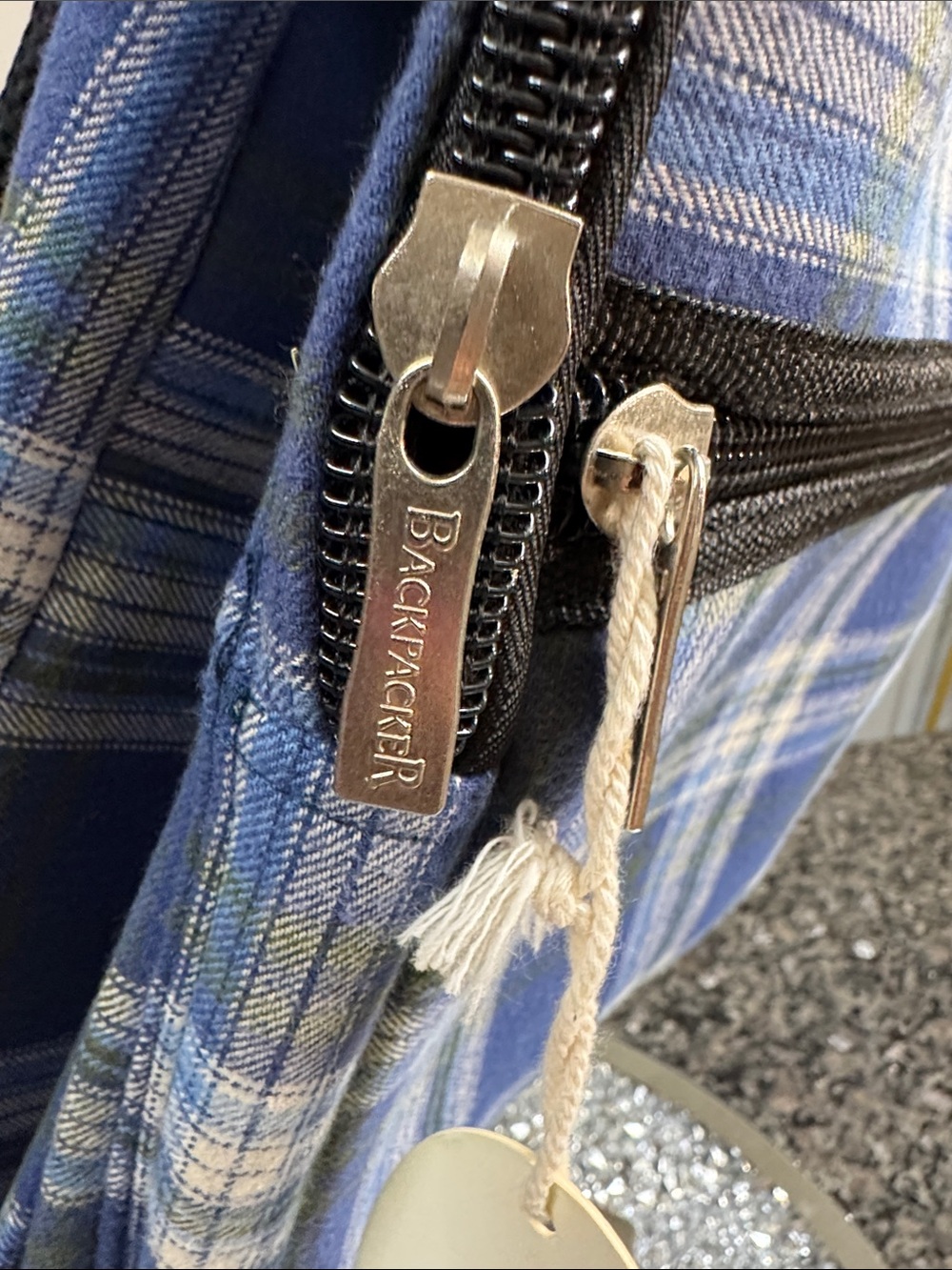 Backpacker Blue Plaid full size Backpack with Matching Cap NWT - Picture 10 of 15